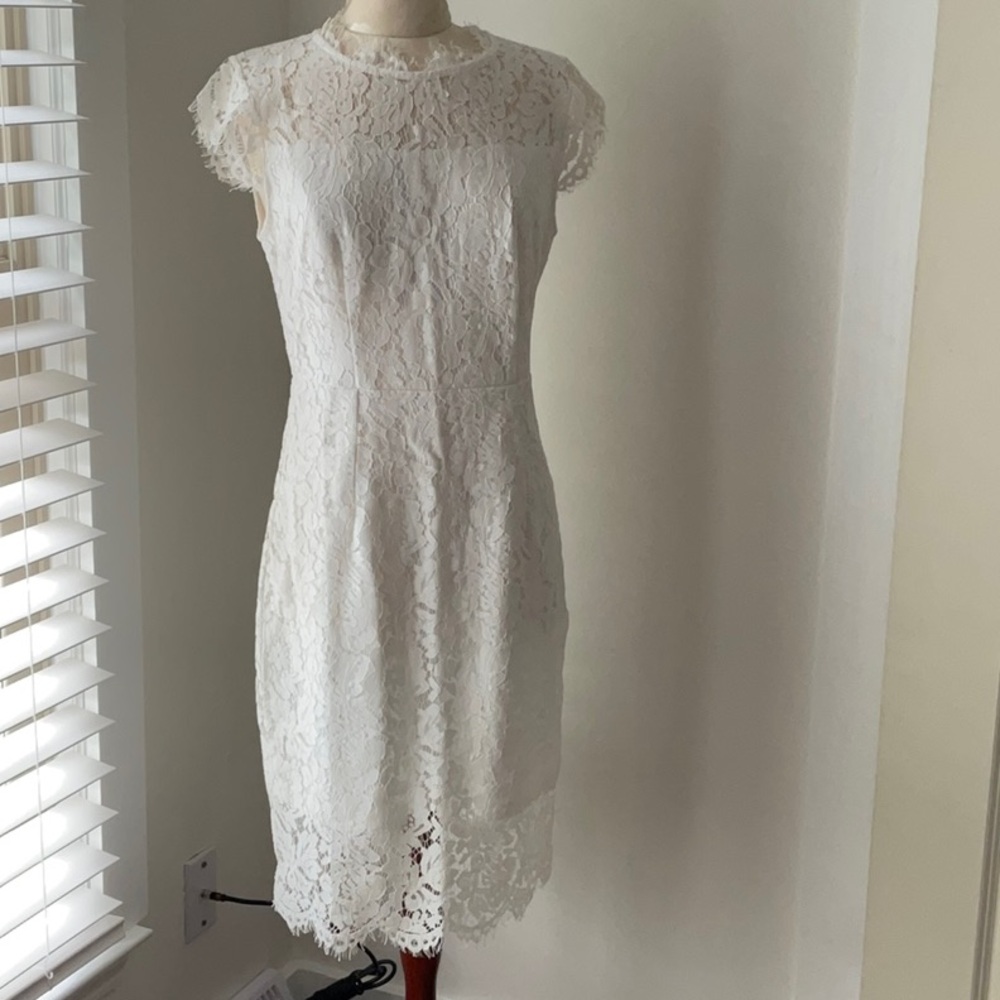 MEROKEETY Elegant Lace Dress in Teal and White Size M - Picture 3 of 12